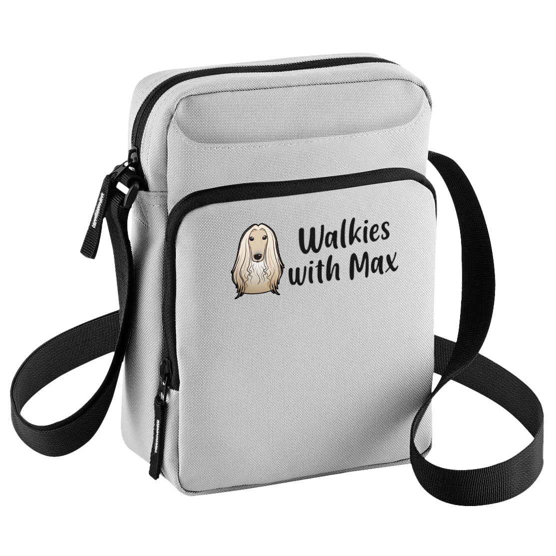 Crossbody Dog Walking Bag Grey Personalised With Breed & Wording
