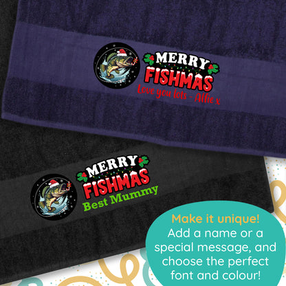 Merry Fishmas Design Fishing Towel Personalised Printed Towel