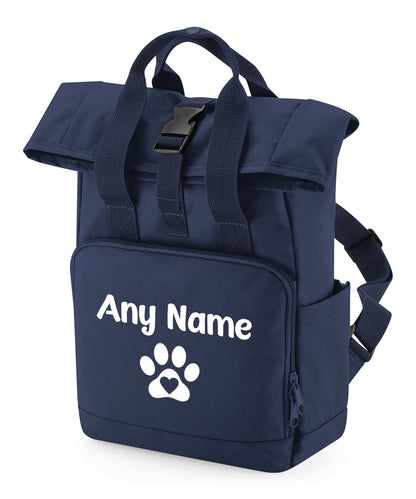 Travel Size Navy Heart & Paw Backpack With Any Name Or Wording