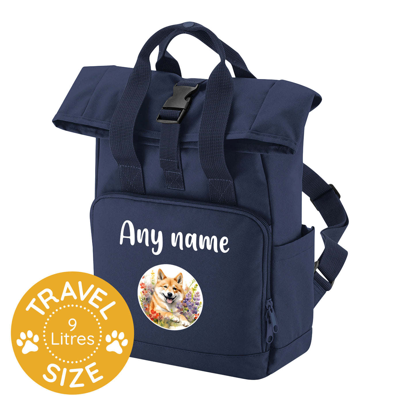 Travel Rucksack 9 Litres Navy Blue Wildflower Dog Breed Design