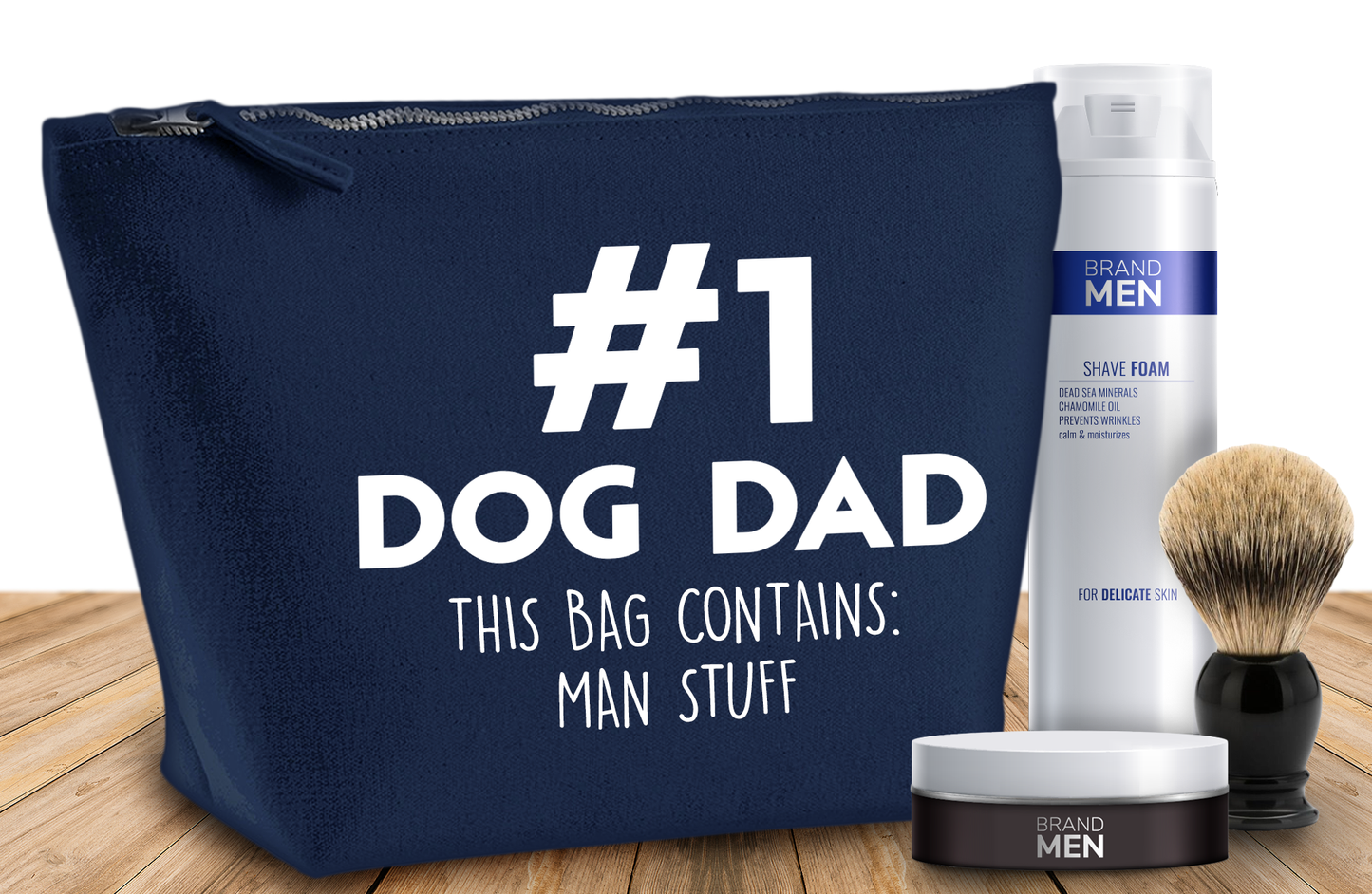 '#1 Dog Dad' Any Message Natural Cotton Toiletries Bag Personalised