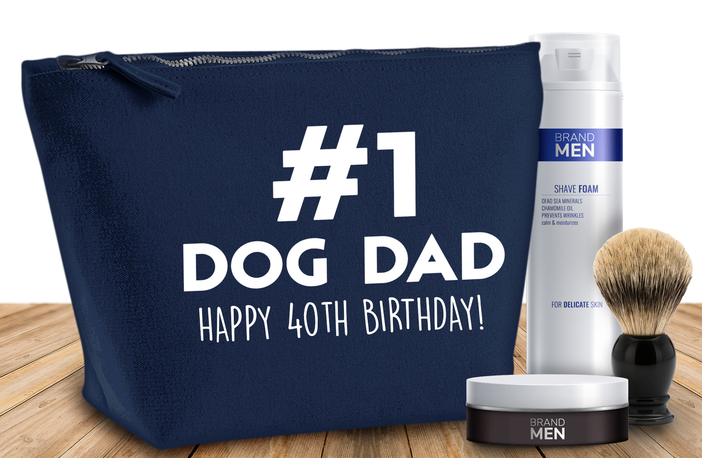 '#1 Dog Dad' Any Message Natural Cotton Toiletries Bag Personalised