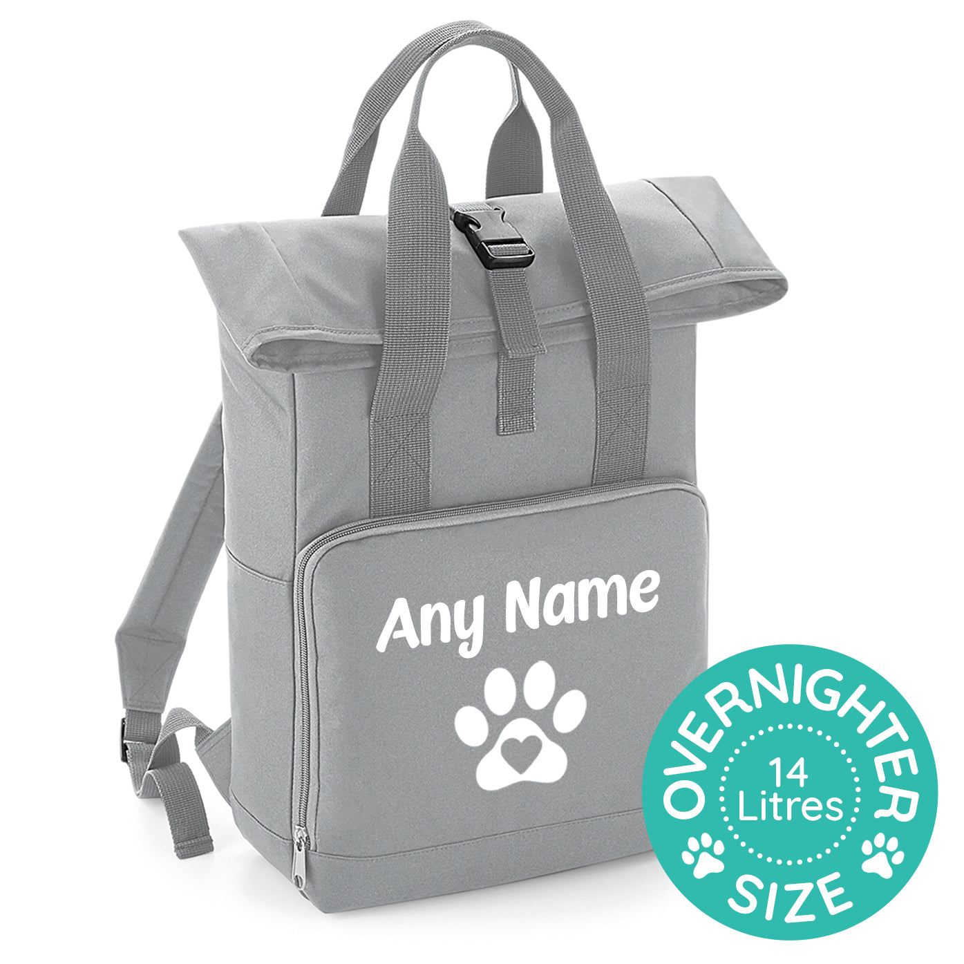 Overnight Size Grey Heart & Paw Backpack With Any Name Or Wording