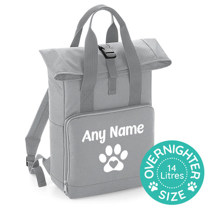 Overnight Size Grey Heart & Paw Backpack With Any Name Or Wording