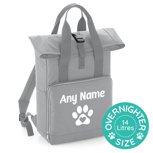Overnight Size Grey Heart & Paw Backpack With Any Name Or Wording