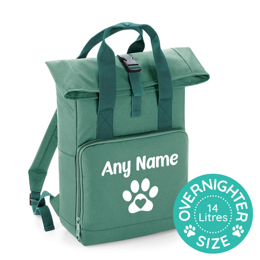 Overnight Size Sage Green Heart & Paw Backpack With Any Name Or Wording