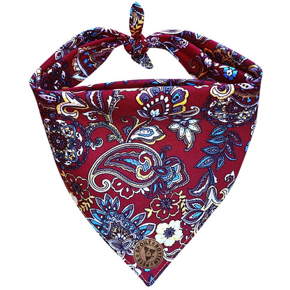 The Chester - Paisley Floral Burgundy Tied Dog Bandana