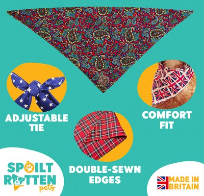 The Marlborough - Paisley Cord Red Tied Dog Bandana