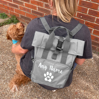 Travel Size Grey Heart & Paw Backpack With Any Name Or Wording