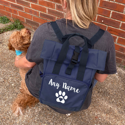 Travel Size Navy Heart & Paw Backpack With Any Name Or Wording