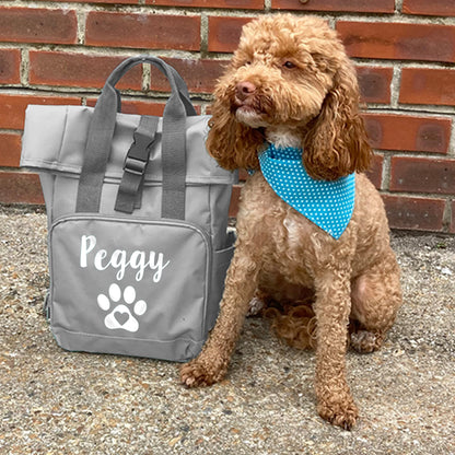 Travel Size Grey Heart & Paw Backpack With Any Name Or Wording