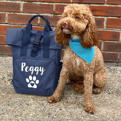 Travel Size Navy Heart & Paw Backpack With Any Name Or Wording
