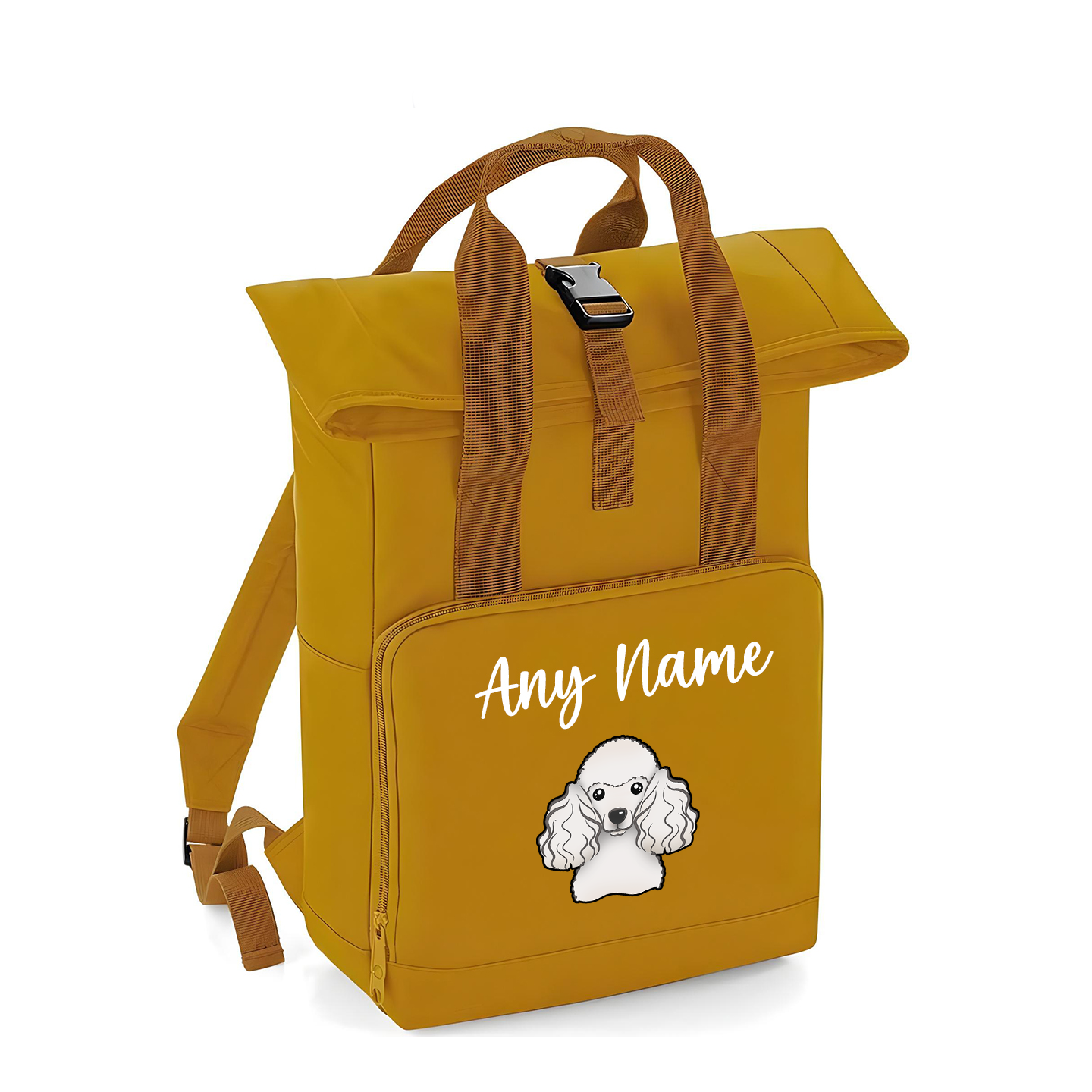 Overnighter Rucksack 14 Litres Mustard Gold Any Breed Backpack With Custom Personalised Dog Name