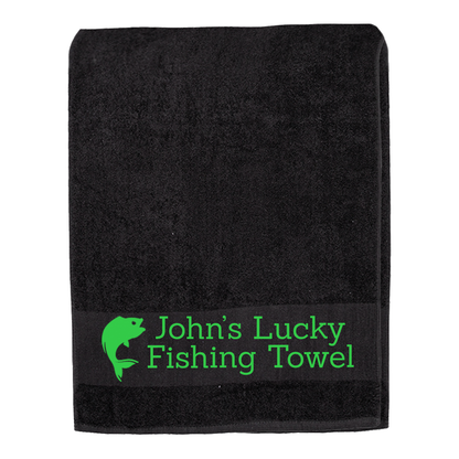 Black Fishing Towel Personalised Printed Towel - Any Name or Wording