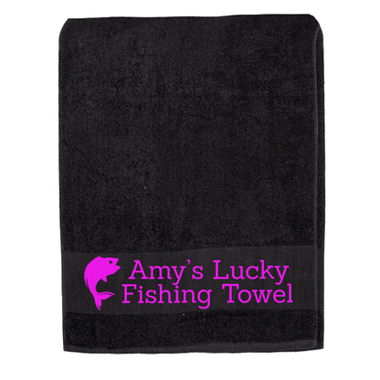 Black Fishing Towel Personalised Printed Towel - Any Name or Wording