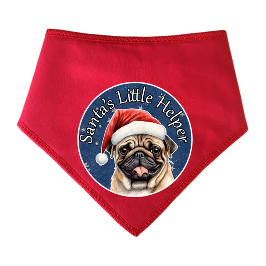 Pug Design Santa's Little Helper Dog Bandana