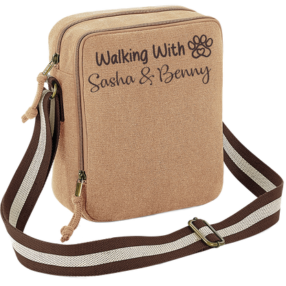 Walking With... Any Dogs Name Vintage Style Sand & Brown Crossbody Walking Bag