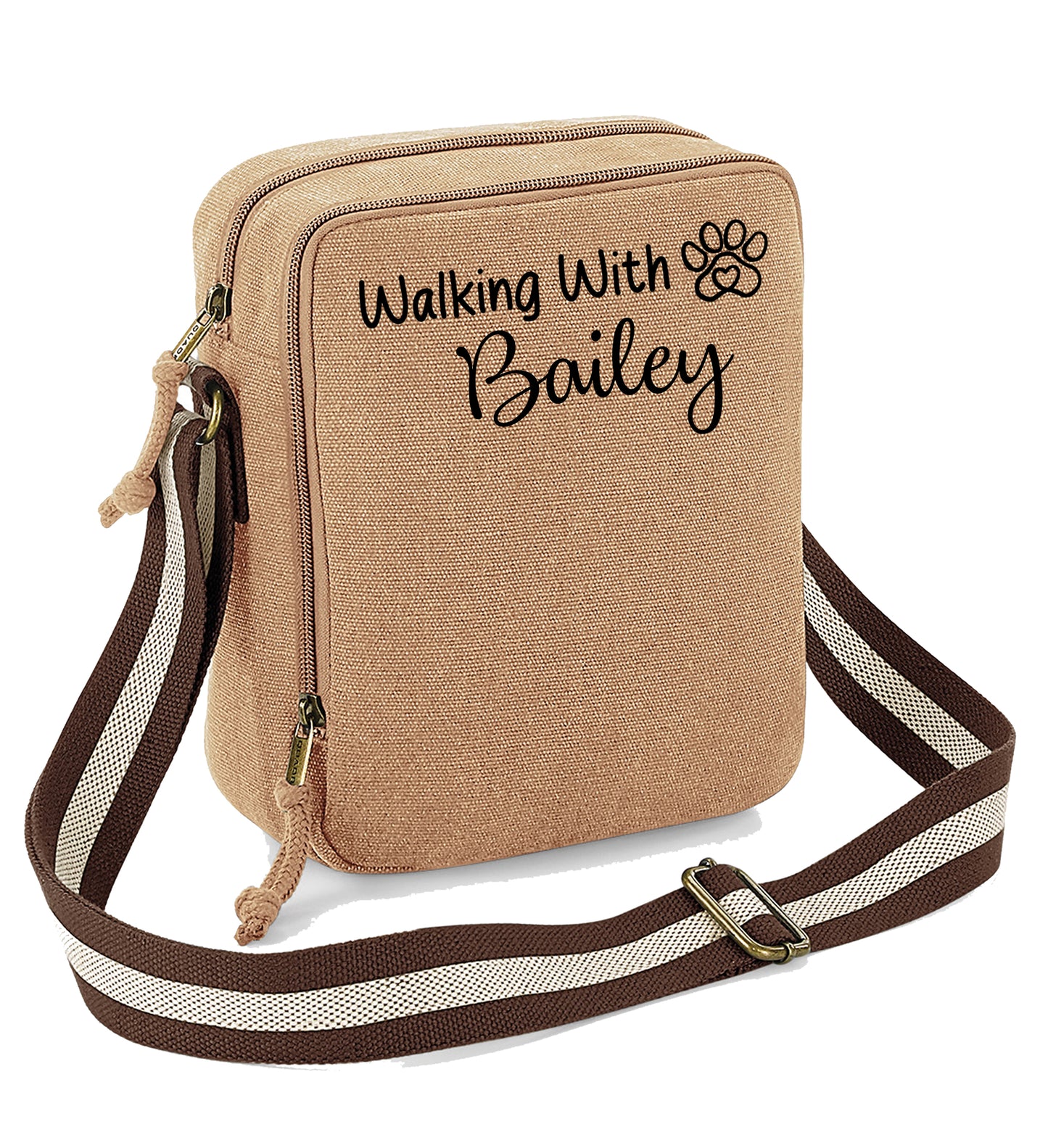 Walking With... Any Dogs Name Vintage Style Sand & Brown Crossbody Walking Bag
