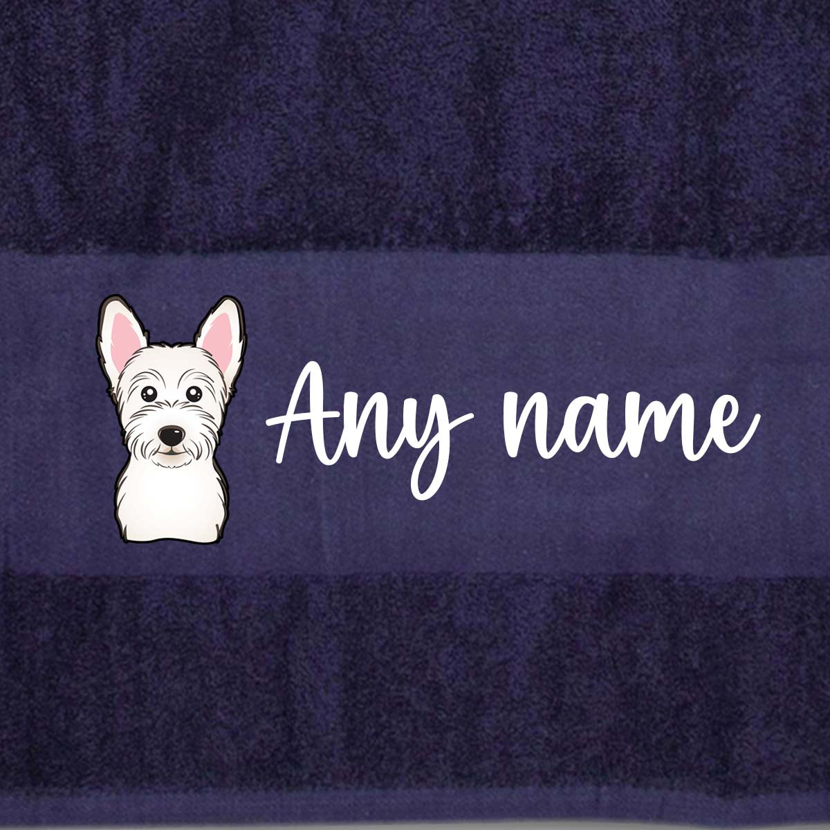 MIDNIGHT BLUE Any Pet Name And A Choice Of Dog Breed - Bath Towel