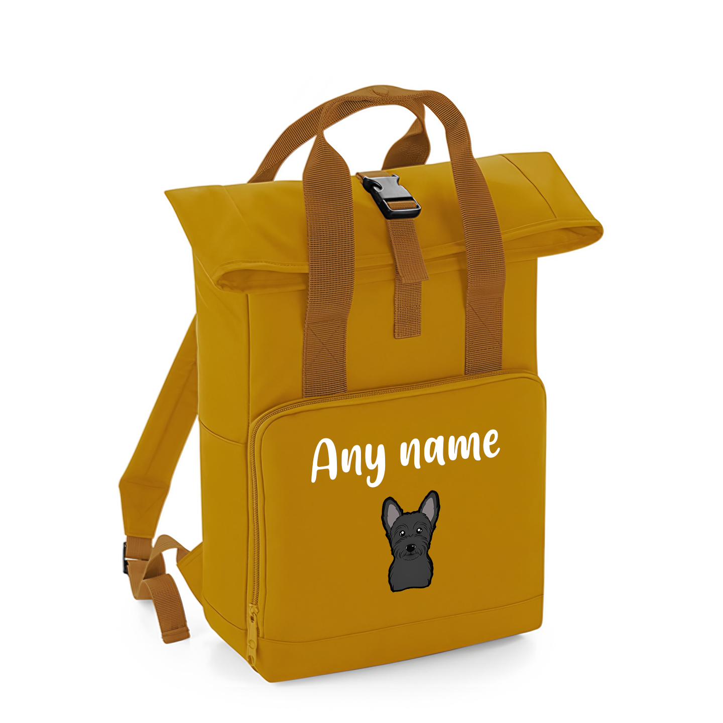 Overnighter Rucksack 14 Litres Mustard Gold Any Breed Backpack With Custom Personalised Dog Name