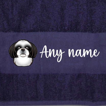 MIDNIGHT BLUE Any Pet Name And A Choice Of Dog Breed - Bath Towel