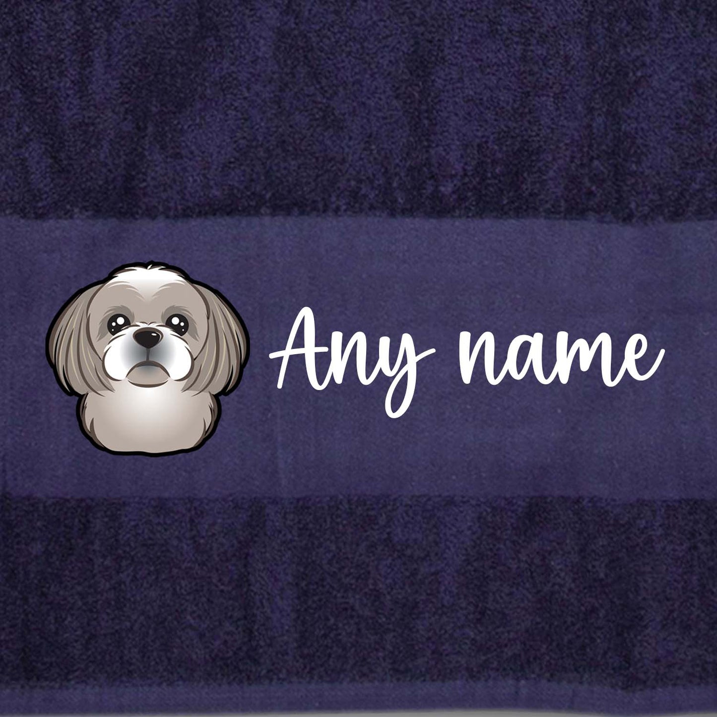 MIDNIGHT BLUE Any Pet Name And A Choice Of Dog Breed - Bath Towel