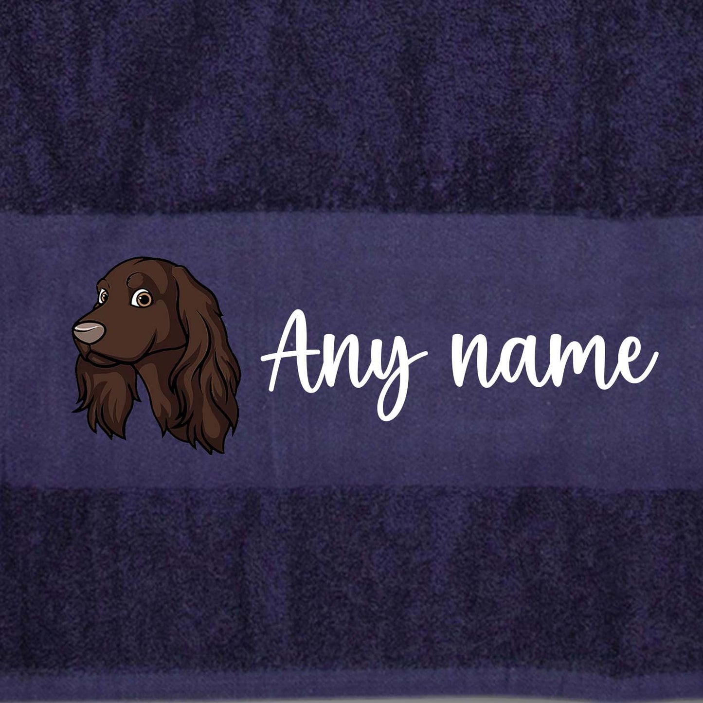 MIDNIGHT BLUE Any Pet Name And A Choice Of Dog Breed - Bath Towel