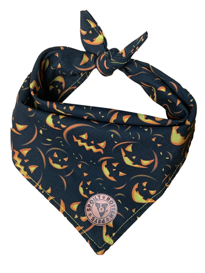 The Burley - Spooky Pumpkin on Black Tied Dog Bandana