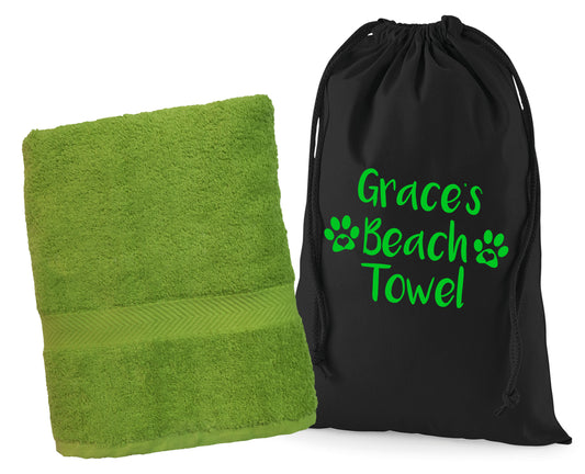 Towel With Personalised Cotton Storage Bag - Any Name or Wording
