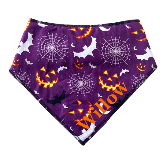 Grinning Pumpkin, Bats and Webs Dog Bandana