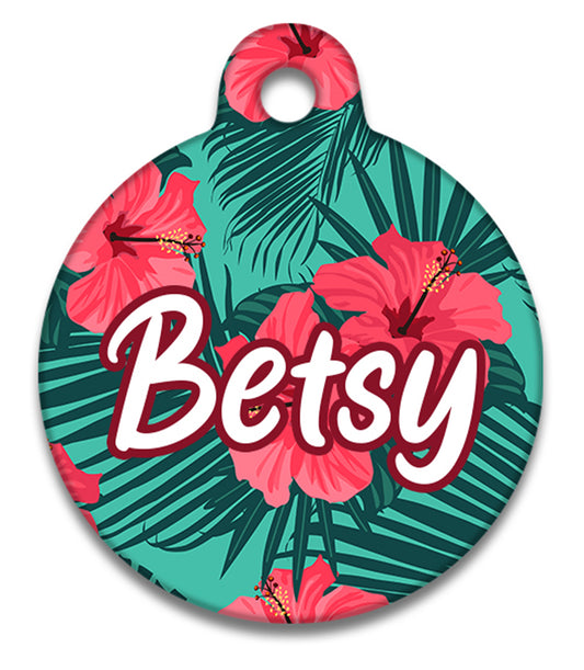 Pink Tropical Leaves - Pet ID Tag