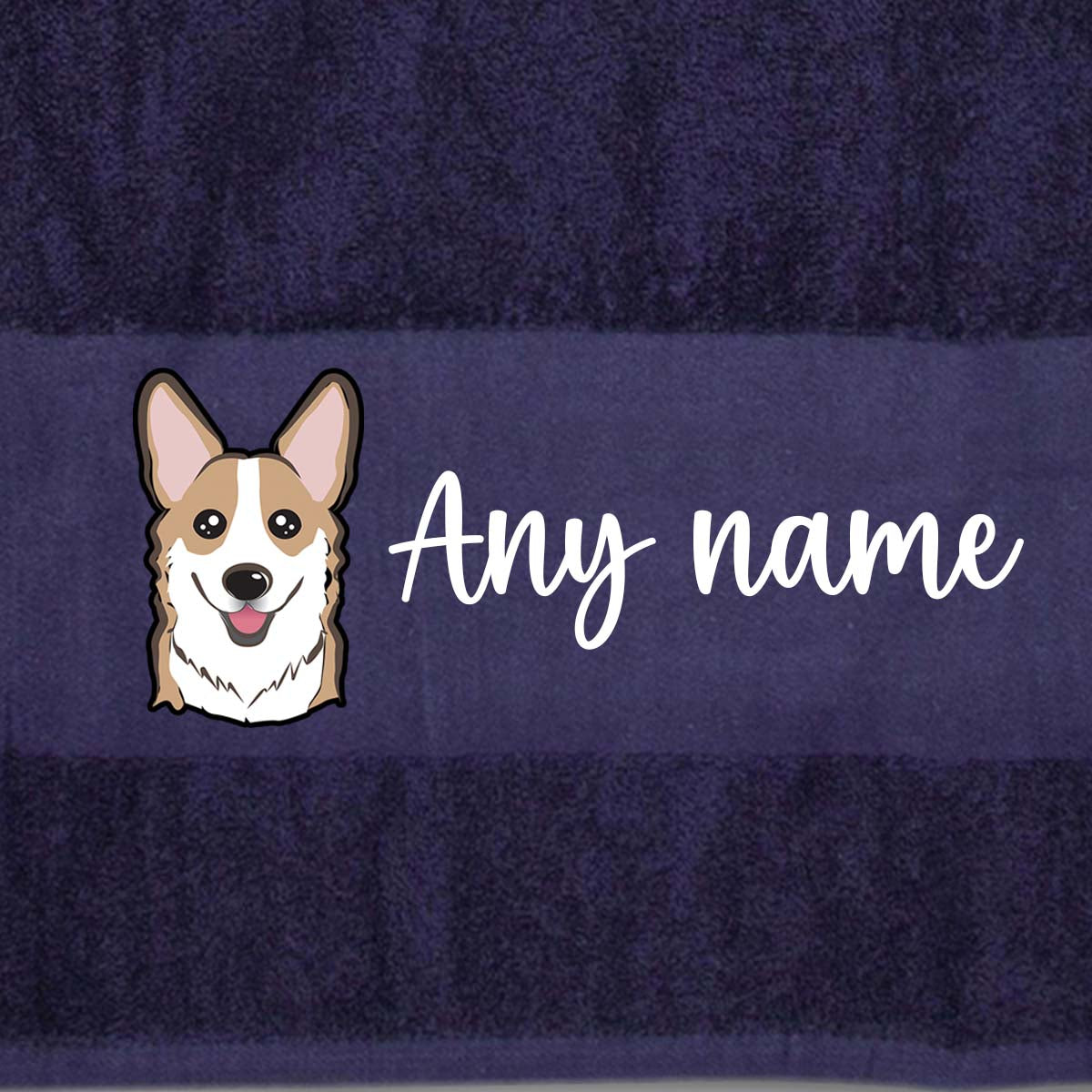 MIDNIGHT BLUE Any Pet Name And A Choice Of Dog Breed - Bath Towel