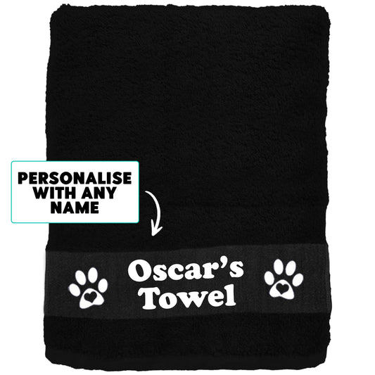 Black Personalised Dog Towel - Any Name or Wording