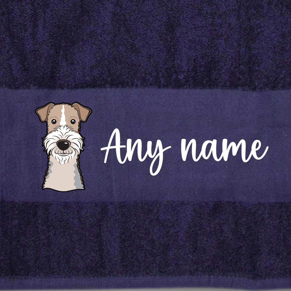 MIDNIGHT BLUE Any Pet Name And A Choice Of Dog Breed - Bath Towel