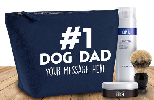 '#1 Dog Dad' Any Message Natural Cotton Make-Up Bag Personalised