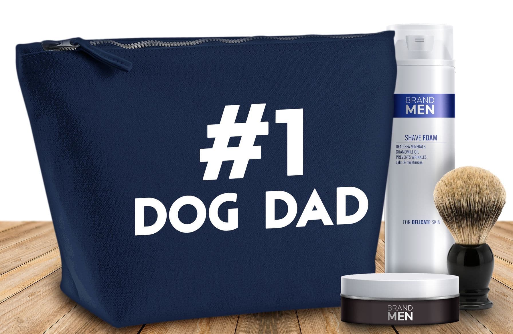 '#1 Dog Dad' Any Message Natural Cotton Make-Up Bag Personalised