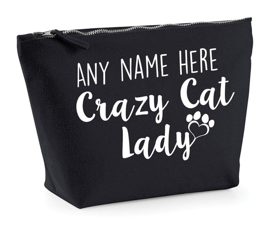 'Crazy Cat Lady' Natural Cotton Make-Up Bag Personalised