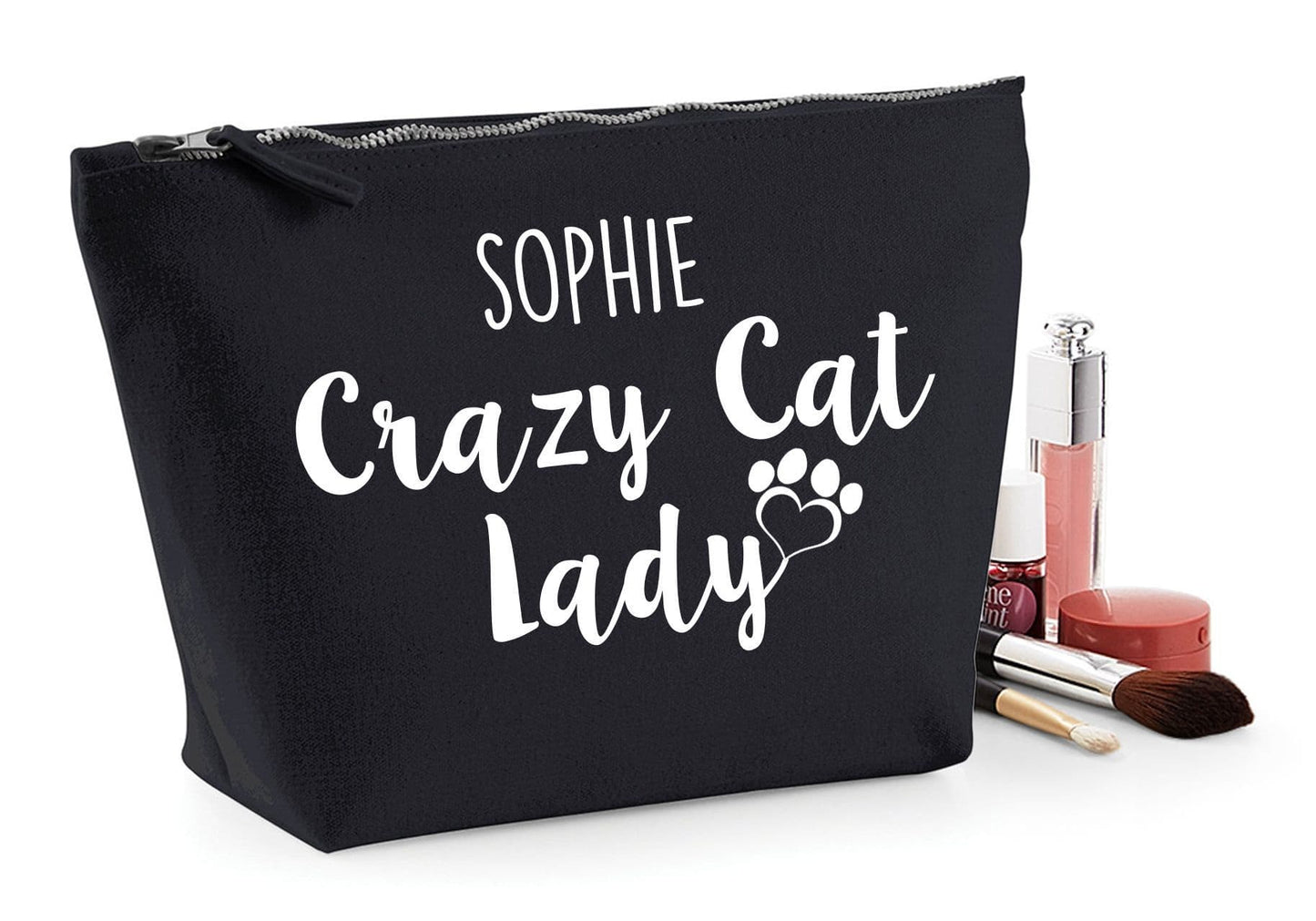 'Crazy Cat Lady' Natural Cotton Make-Up Bag Personalised