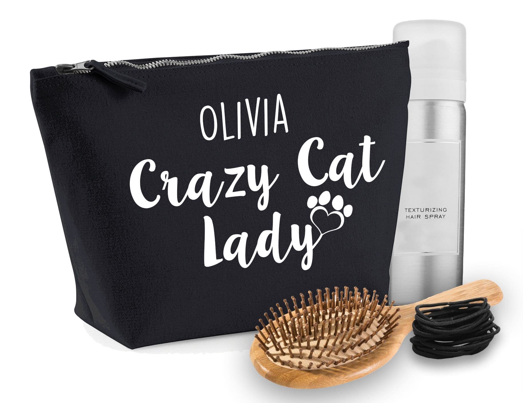 'Crazy Cat Lady' Natural Cotton Make-Up Bag Personalised