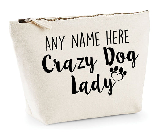 'Crazy Dog Lady' Natural Cotton Make-Up Bag Personalised