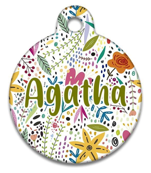 Folksy Flowers White - Pet (Dog & Cat) ID Tag