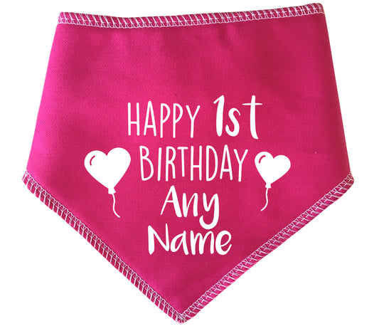 Happy Birthday Any Age And Name Heart Balloons Dog Bandana