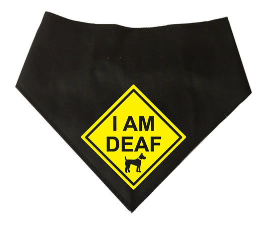 'I AM DEAF' Alert Sign Black Dog Bandana