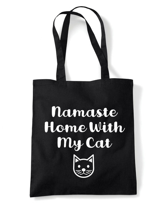 Namaste Home With My Cat Reusable Cotton Shopping Bag Tote with Long Handles