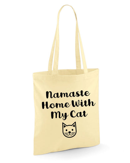 Namaste Home With My Cat Reusable Cotton Shopping Bag Tote with Long Handles