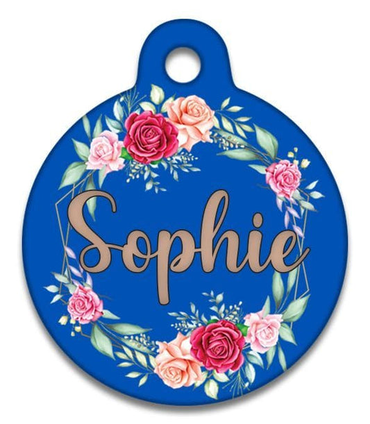 Navy Vintage Rose - Pet (Dog & Cat) ID Tag