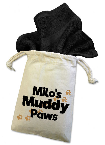 Personalised 'Muddy Paws' Dog Flannel Cloth For Muddy Walks
