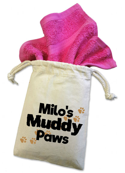 Personalised 'Muddy Paws' Dog Flannel Cloth For Muddy Walks