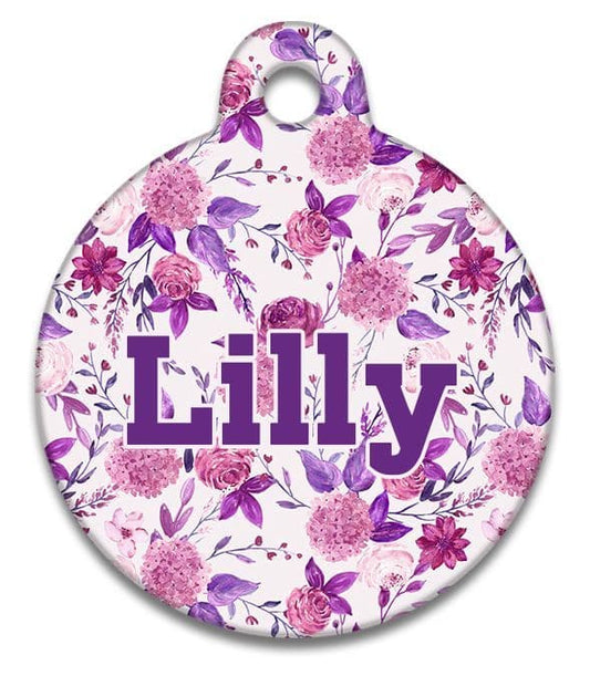 Pink & Purple Floral Pattern - Pet (Dog & Cat) ID Tag