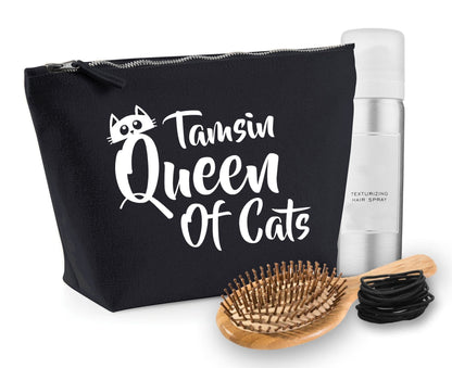 'Queen Of Cats' Natural Cotton Make-Up Bag Personalised